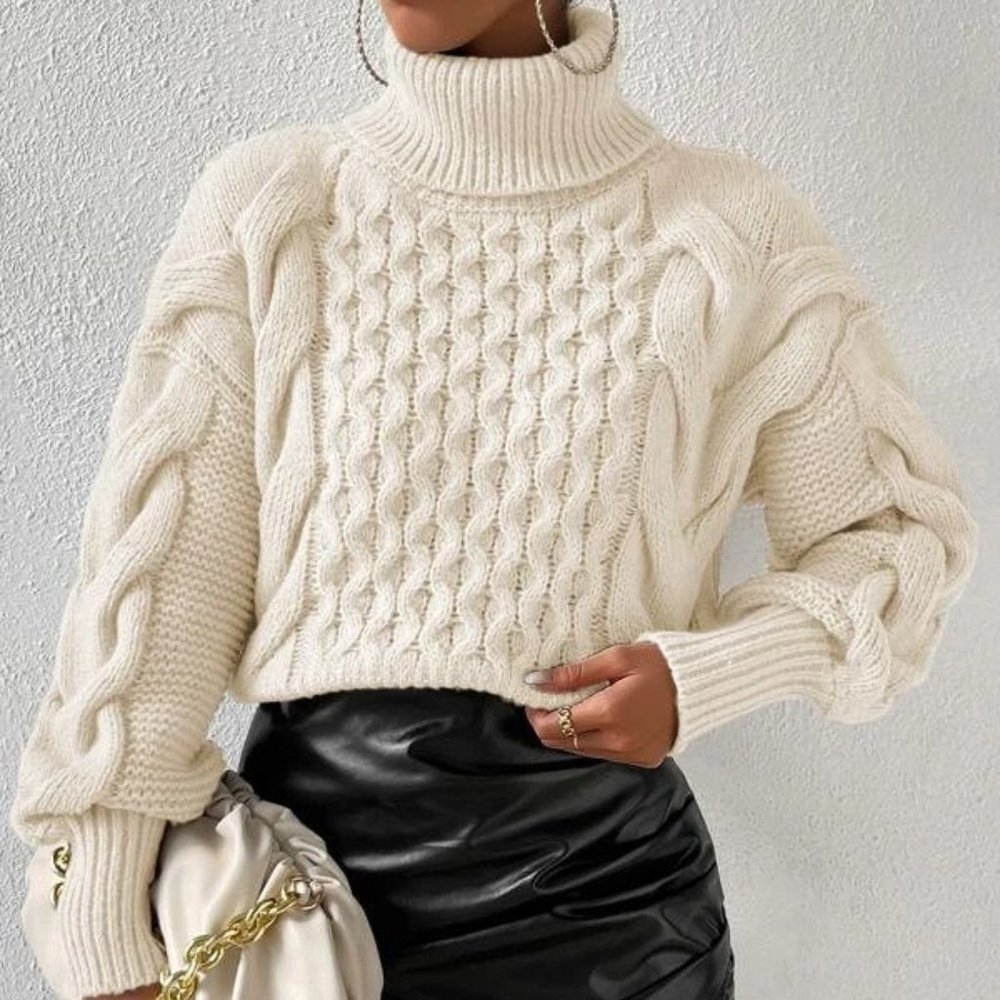 Beige Cable Knit Pullover Sweater - Picture 4 of 4